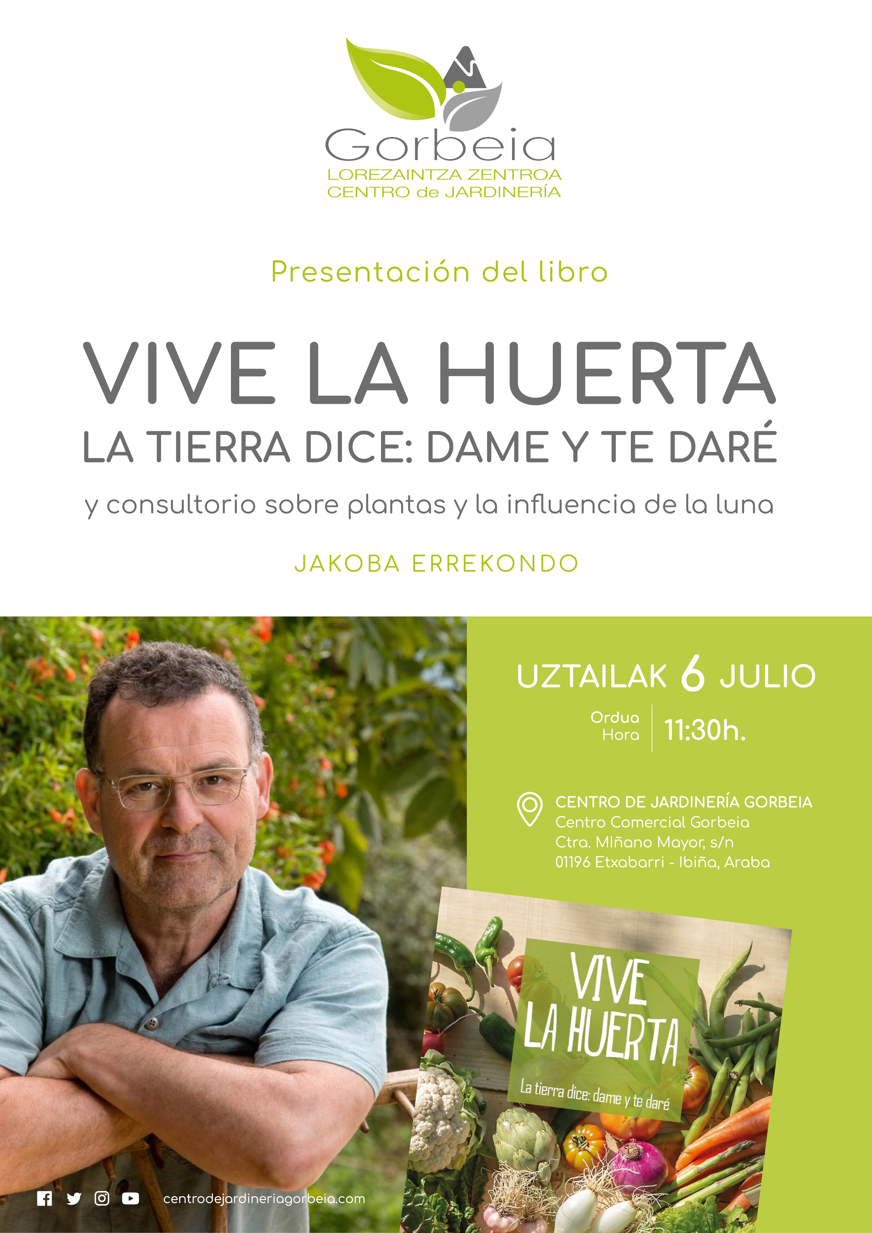 Cartel de la Presentación del libro “Vive la huerta. La tierra dice: dame y te daré” de Jakoba Errekondo